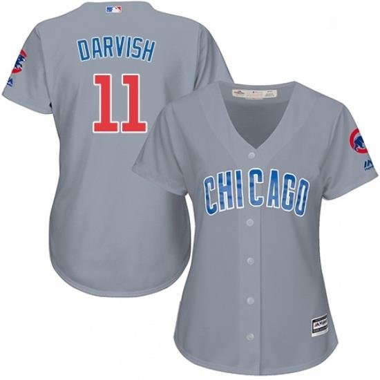 Womens Majestic Chicago Cubs 11 Yu Darvish Authentic Grey Road MLB Jersey