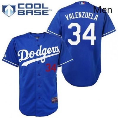 Mens Majestic Los Angeles Dodgers 34 Fernando Valenzuela Authentic Royal Blue Cool Base MLB Jersey