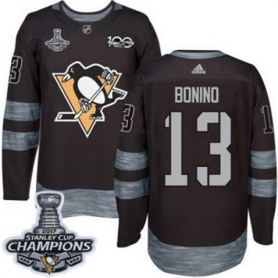 Penguins #13 Nick Bonino Black 1917 2017 100th Anniversary Stanley Cup Finals Champions Stitched NHL Jersey