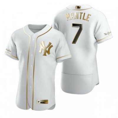 NeW York Yankees 7 Mickey Mantle White Nike Mens Authentic Golden Edition MLB Jersey