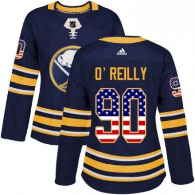 Womens Adidas Buffalo Sabres 90 Ryan OReilly Authentic Navy Blue USA Flag Fashion NHL Jersey