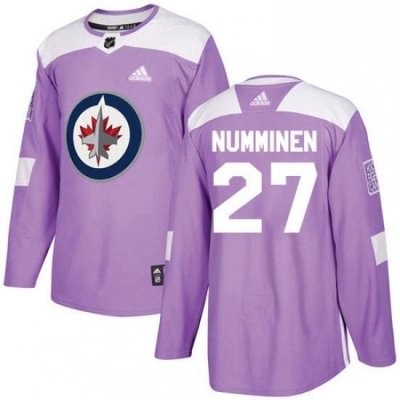 Mens Adidas Winnipeg Jets 27 Teppo Numminen Authentic Purple Fights Cancer Practice NHL Jersey