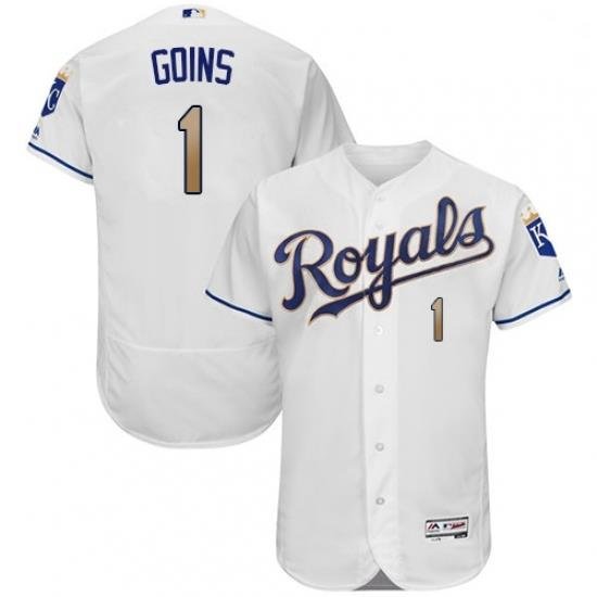 Mens Majestic Kansas City Royals 1 Ryan Goins White Flexbase Authentic Collection MLB Jersey