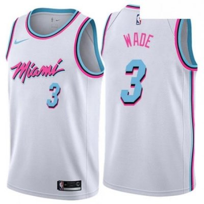 Mens Nike Miami Heat 3 Dwyane Wade Authentic White NBA Jersey City Edition