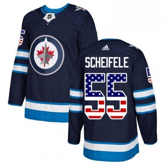 Mens Adidas Winnipeg Jets 55 Mark Scheifele Authentic Navy Blue USA Flag Fashion NHL Jersey