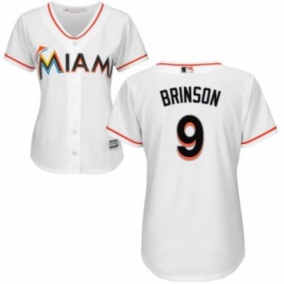 Womens Majestic Miami Marlins 9 Lewis Brinson Replica White Home Cool Base MLB Jersey