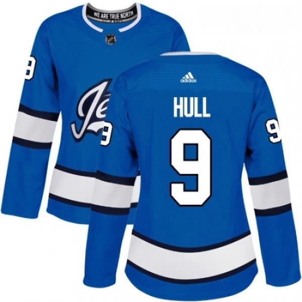 Womens Adidas Winnipeg Jets 9 Bobby Hull Authentic Blue Alternate NHL Jersey