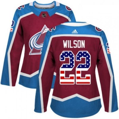 Womens Adidas Colorado Avalanche 22 Colin Wilson Authentic Burgundy Red USA Flag Fashion NHL Jersey