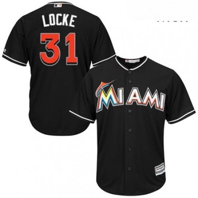 Mens Majestic Miami Marlins 31 Jeff Locke Replica Black Alternate 2 Cool Base MLB Jersey