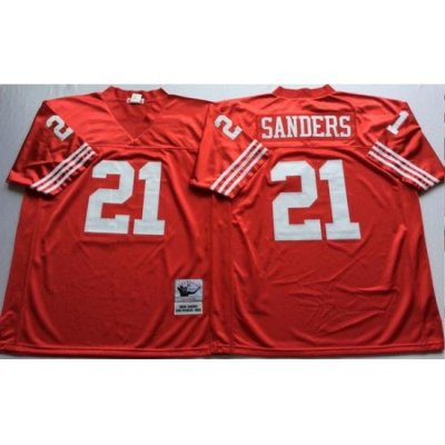 Men San Francisco 49ers 21 Deion Sanders Red M&N Throwback Jersey