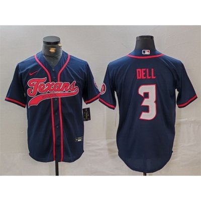 Men Houston Texans 3 Tank Dell Navy With Patch Cool Base Stitched Baseball Jersey