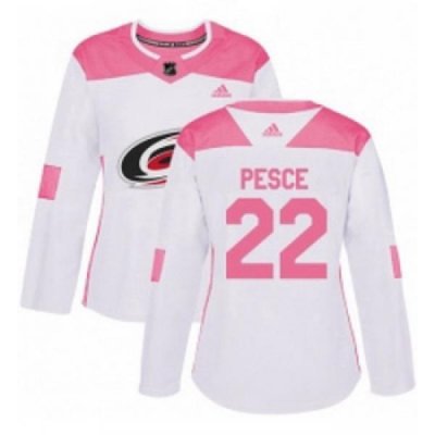 Womens Adidas Carolina Hurricanes 22 Brett Pesce Authentic WhitePink Fashion NHL Jersey