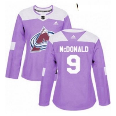 Womens Adidas Colorado Avalanche 9 Lanny McDonald Authentic Purple Fights Cancer Practice NHL Jersey