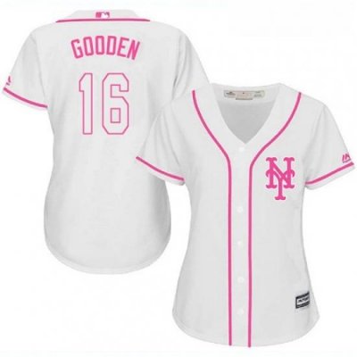 Womens Majestic New York Mets 16 Dwight Gooden Authentic White Fashion Cool Base MLB Jersey