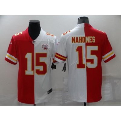 Men Kansas City Chiefs 15 Patrick Mahomes Red White Split Vapor Limited Stitched Jersey