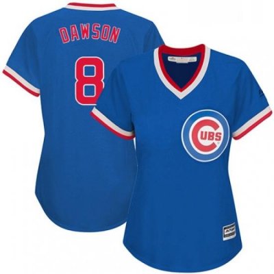 Womens Majestic Chicago Cubs 8 Andre Dawson Replica Royal Blue Cooperstown MLB Jersey