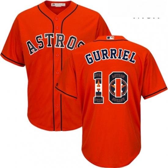 Mens Majestic Houston Astros 10 Yuli Gurriel Authentic Orange Team Logo Fashion Cool Base MLB Jersey