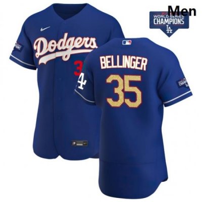 Men Los Angeles Dodgers Cody Bellinger 35 Gold Program Designed Edition Blue Flex Base Stitched Jersey