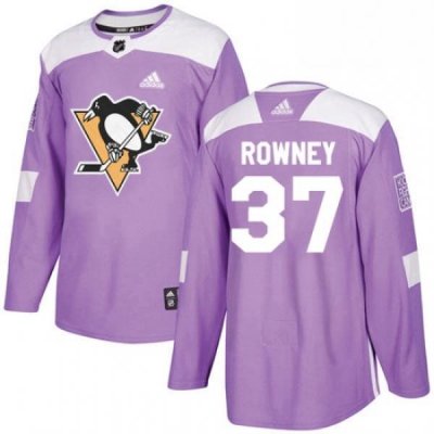 Mens Adidas Pittsburgh Penguins 37 Carter Rowney Authentic Purple Fights Cancer Practice NHL Jersey