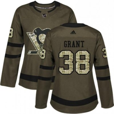 Womens Adidas Pittsburgh Penguins 38 Derek Grant Authentic Green Salute to Service NHL Jersey