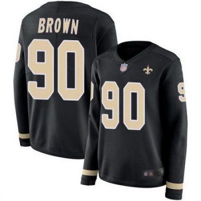 Saints 90 Malcom Brown Black Team Color Womens Stitched Football Limited Therma Long Sleeve Jersey