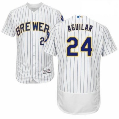 Mens Majestic MilWaukee BreWers 24 Jesus Aguilar White Home Flex Base Authentic Collection MLB Jersey