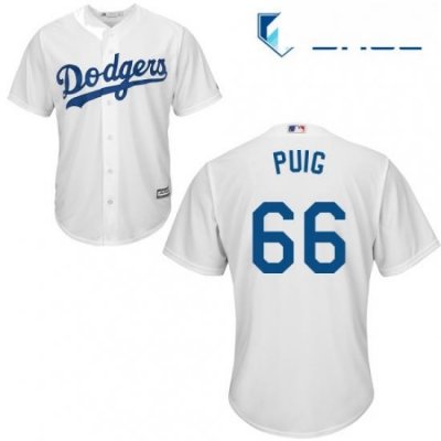 Youth Majestic Los Angeles Dodgers 66 Yasiel Puig Replica White Home Cool Base MLB Jersey