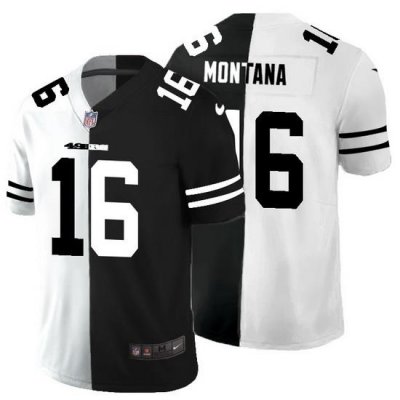 San Francisco 49ers 16 Joe Montana Men Black V White Peace Split Nike Vapor Untouchable Limited NFL Jersey