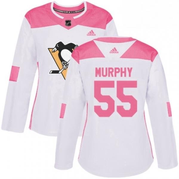 Womens Adidas Pittsburgh Penguins 55 Larry Murphy Authentic WhitePink Fashion NHL Jersey