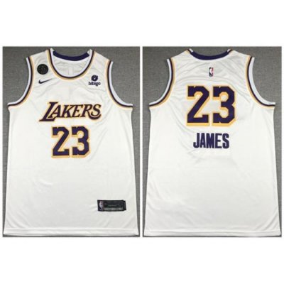 Men Los Angeles Lakers 23 LeBron James Bibigo White With KB Patch Stitched Jersey