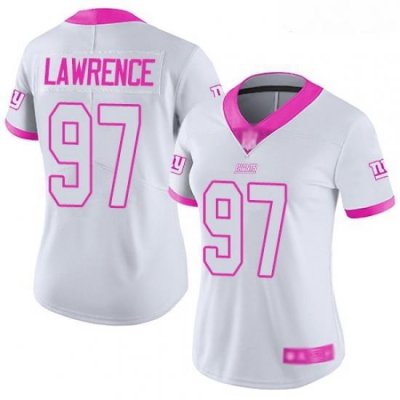 Giants #97 Dexter Lawrence White Pink Women Stitched Football Limited Rush Fashion Jersey