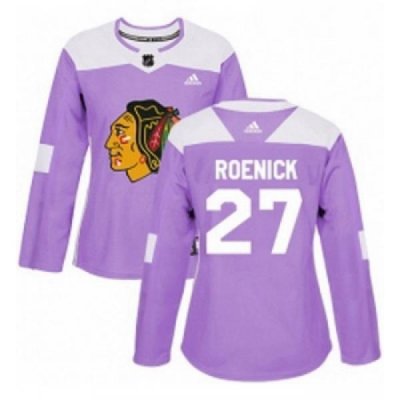 Womens Adidas Chicago Blackhawks 27 Jeremy Roenick Authentic Purple Fights Cancer Practice NHL Jersey