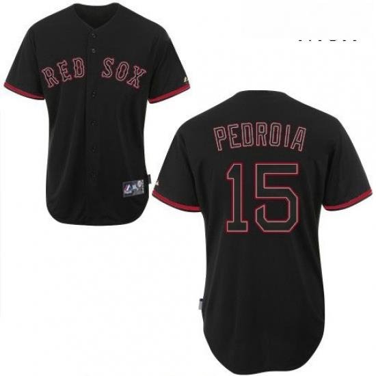 Mens Majestic Boston Red Sox 15 Dustin Pedroia Replica Black Fashion MLB Jersey