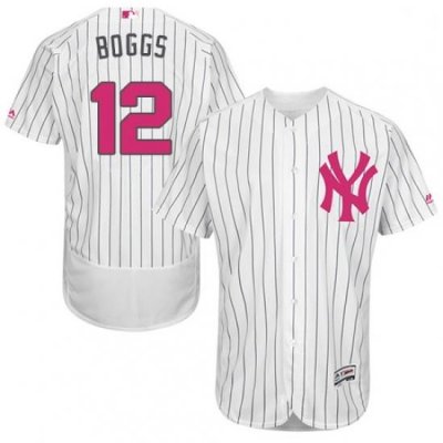 Mens Majestic New York Yankees 12 Wade Boggs Authentic White 2016 Mothers Day Fashion Flex Base MLB Jersey