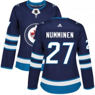 Womens Adidas Winnipeg Jets 27 Teppo Numminen Premier Navy Blue Home NHL Jersey