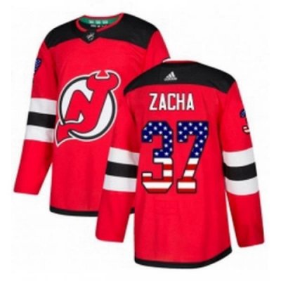 Mens Adidas New Jersey Devils 37 Pavel Zacha Authentic Red USA Flag Fashion NHL Jersey