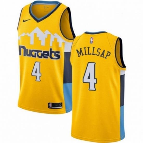 Mens Nike Denver Nuggets 4 Paul Millsap Authentic Gold Alternate NBA Jersey Statement Edition