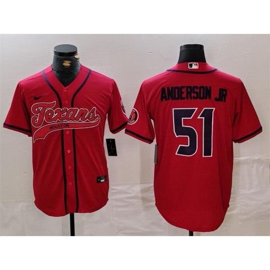 Men Houston Texans 51 Will Anderson Jr  Red With Patch Cool Base Stitched Baseball Jersey