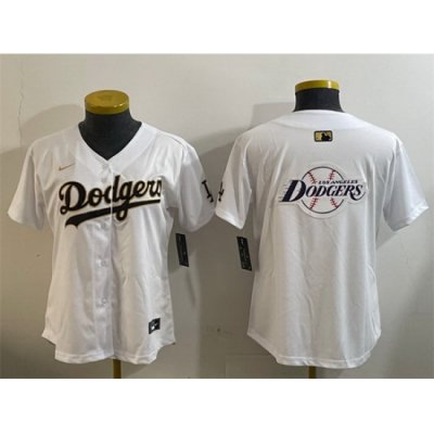 Women Los Angeles Dodgers Team Big Logo White Gold Home Limited Stitched Baseball Jersey 28Run Small 29