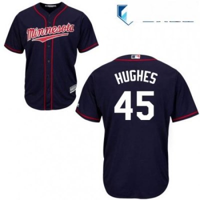 Mens Majestic Minnesota Twins 45 Phil Hughes Replica Navy Blue Alternate Road Cool Base MLB Jersey