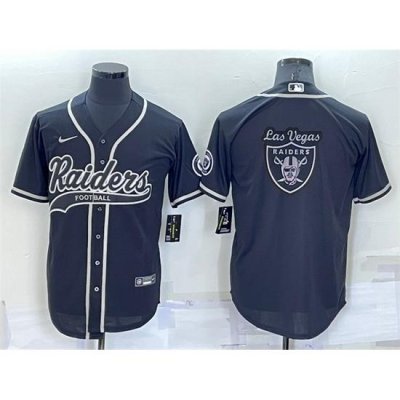 Men Las Vegas Raiders Black Team Big Logo With Patch Cool Base Stitched Baseball Jersey