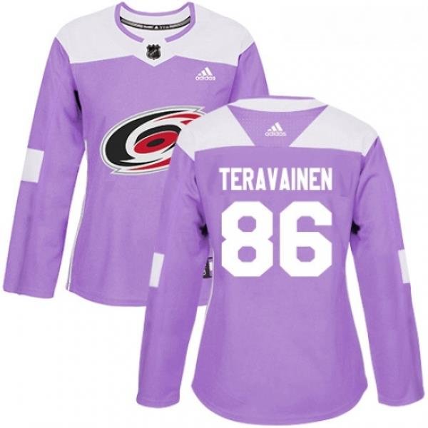 Womens Adidas Carolina Hurricanes 86 Teuvo Teravainen Authentic Purple Fights Cancer Practice NHL Jersey