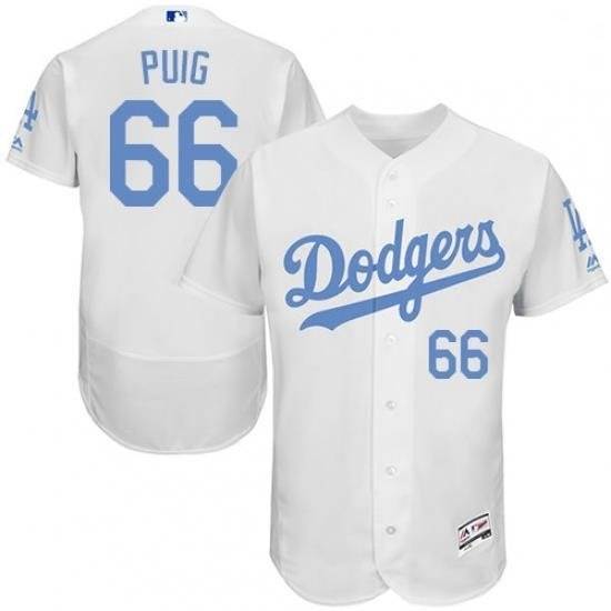 Mens Majestic Los Angeles Dodgers 66 Yasiel Puig Authentic White 2016 Fathers Day Fashion Flex Base Jersey