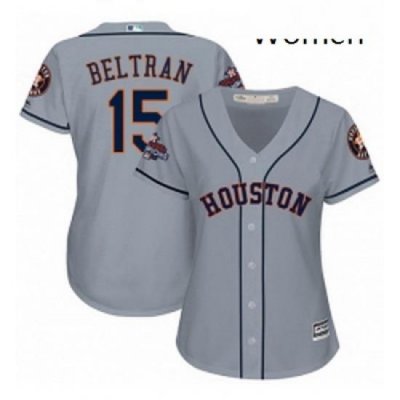 Womens Majestic Houston Astros 15 Carlos Beltran Authentic Grey Road 2017 World Series Champions Cool Base MLB Jersey