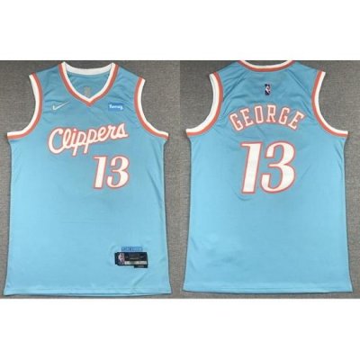 Men Los Angeles Clippers 13 Paul George Blue 75th Anniversary 2021 2022 City Edition NBA Jersey