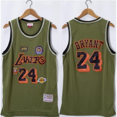 Men Los Angeles Lakers 24 Kobe Bryant Olive Salute Stitched Basketball Jersey