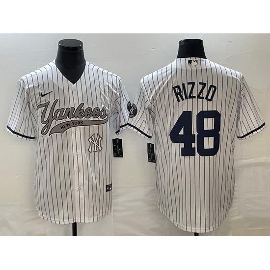 Men NeW York Yankees 48 Anthony Rizzo White With Patch Cool Base Stitched Baseball Jersey