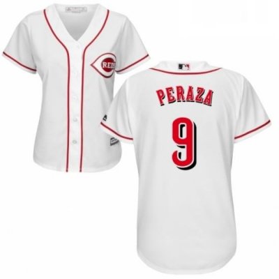 Womens Majestic Cincinnati Reds 9 Jose Peraza Authentic White Home Cool Base MLB Jersey