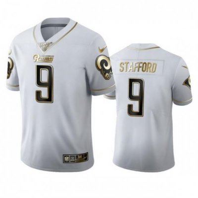 Men Los Angeles Rams 9 Matthew Stafford Men Nike White Golden Edition Vapor Limited NFL 100 Jersey