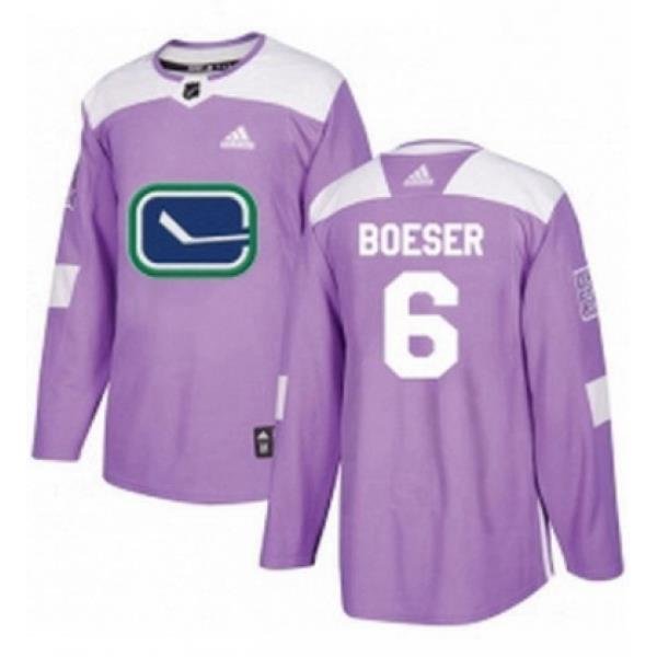 Mens Adidas Vancouver Canucks 6 Brock Boeser Authentic Purple Fights Cancer Practice NHL Jersey